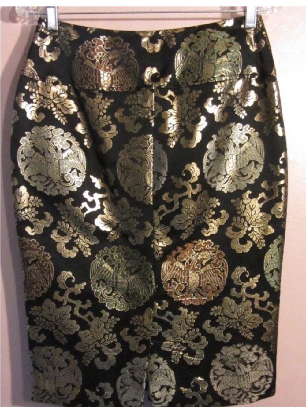 ⭐️🎩Ralph Lauren Black Label Black Pencil Skirt with Gold Medallion Brocade - Picture 2 of 8
